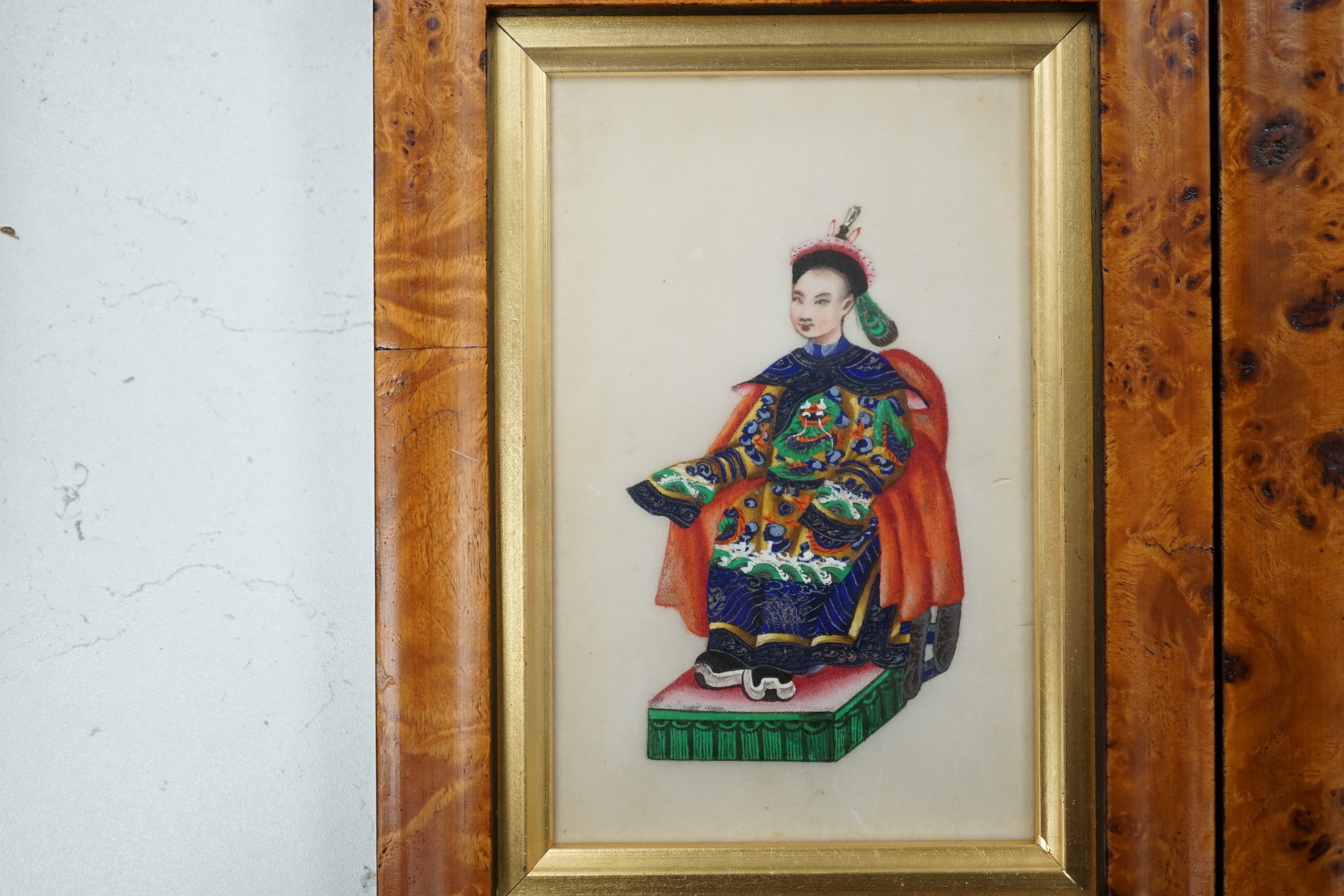 A set of six framed Chinese pith paper figure paintings, 9cm wide, 13cm high